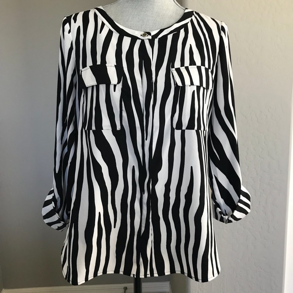 Anne Klein Zebra Print Blouse Size Small